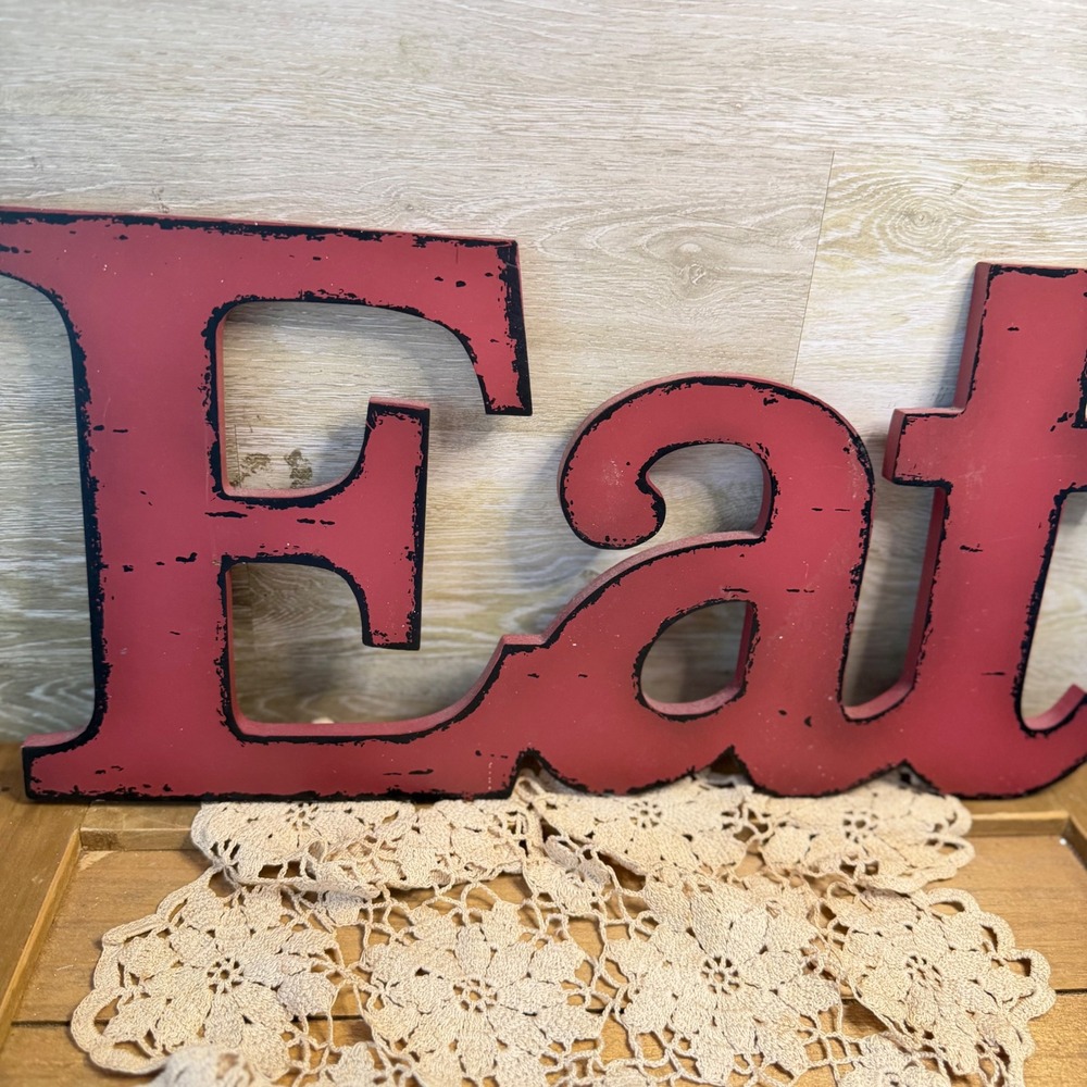 Hobby Lobby Distressed Red Wood Eat Wall Sign Rustic Farmhouse Kitchen Decor